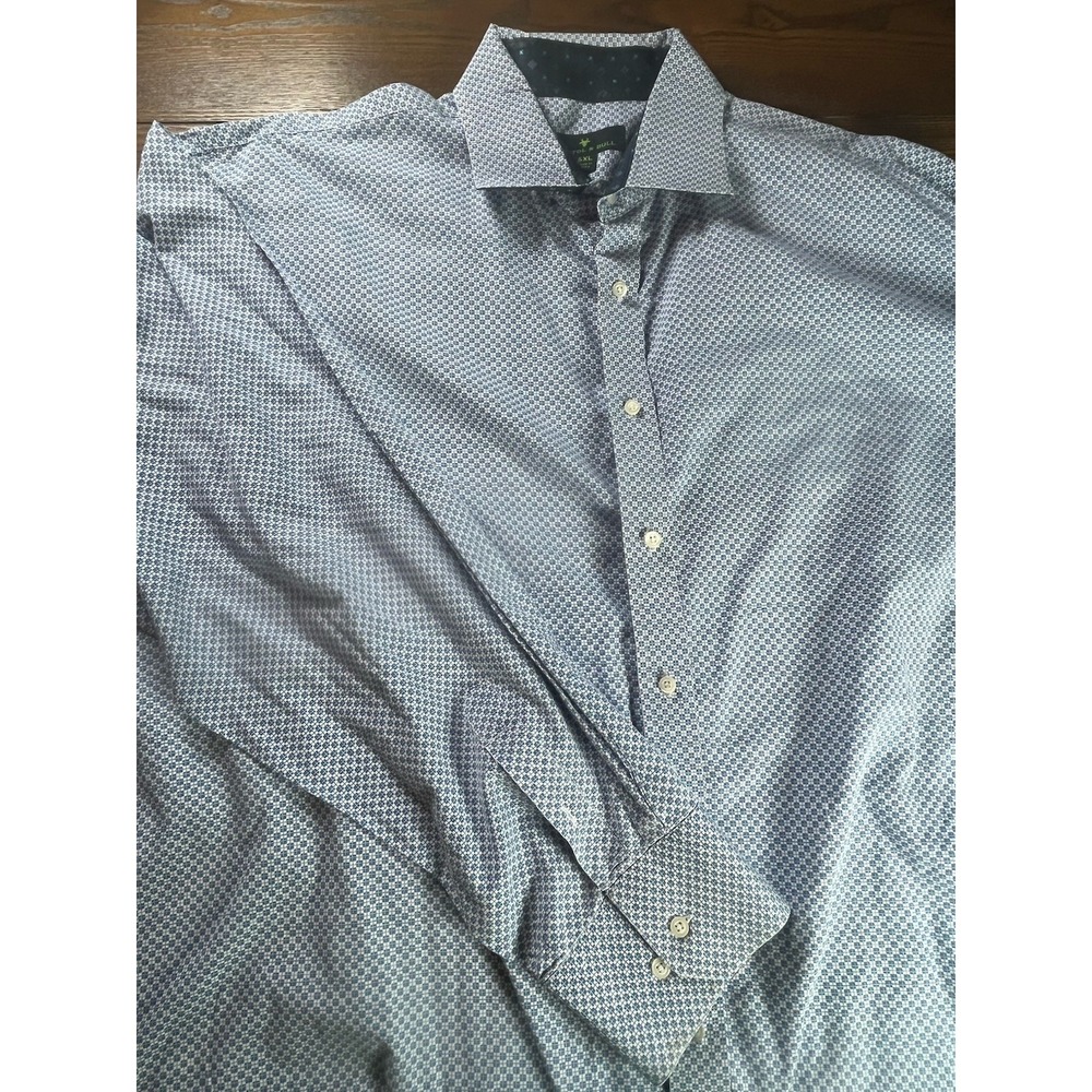 Bristol & Bull Blue Geometric Button Down Long Sleeve Casual Shirt 5XL